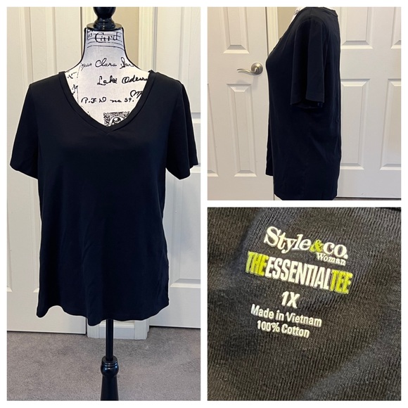 Style & Co. Black 1X Tee EUC - Picture 1 of 5